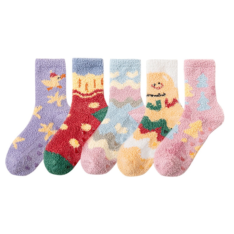 Lillian Christmas Socks For Women, Thickened Coral Fleece Warm Mid-Calf, Autumn And Winter Fleece-Lined Sleep Non-Slip Floor_voghion.com