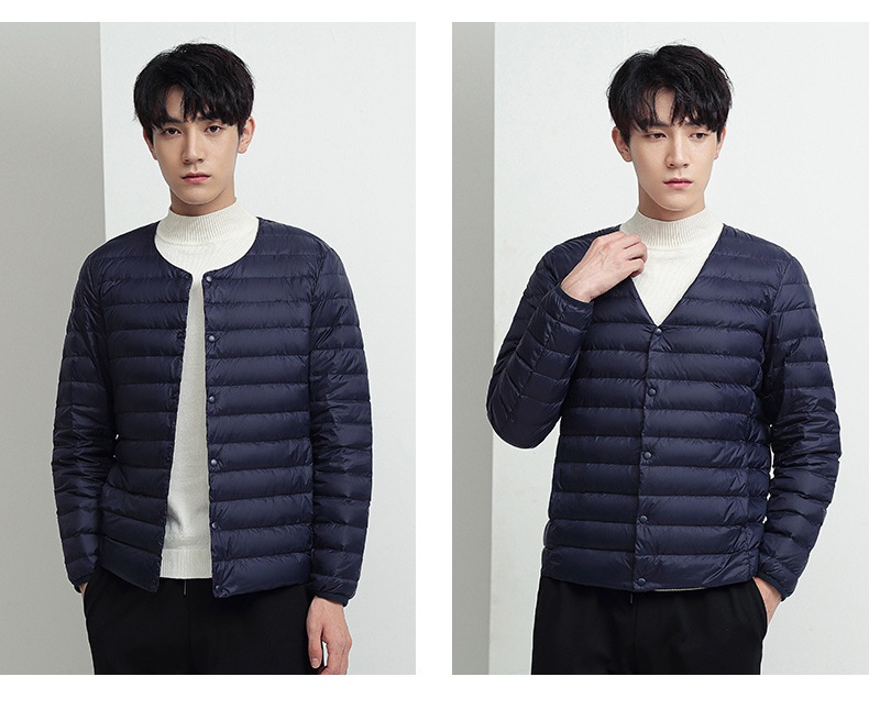 boy Lightweight Jacket Men's Short Style Autumn Winter New Collarless Liner Plus Size Inner Wear Base Layer Round Neck White_voghion.com