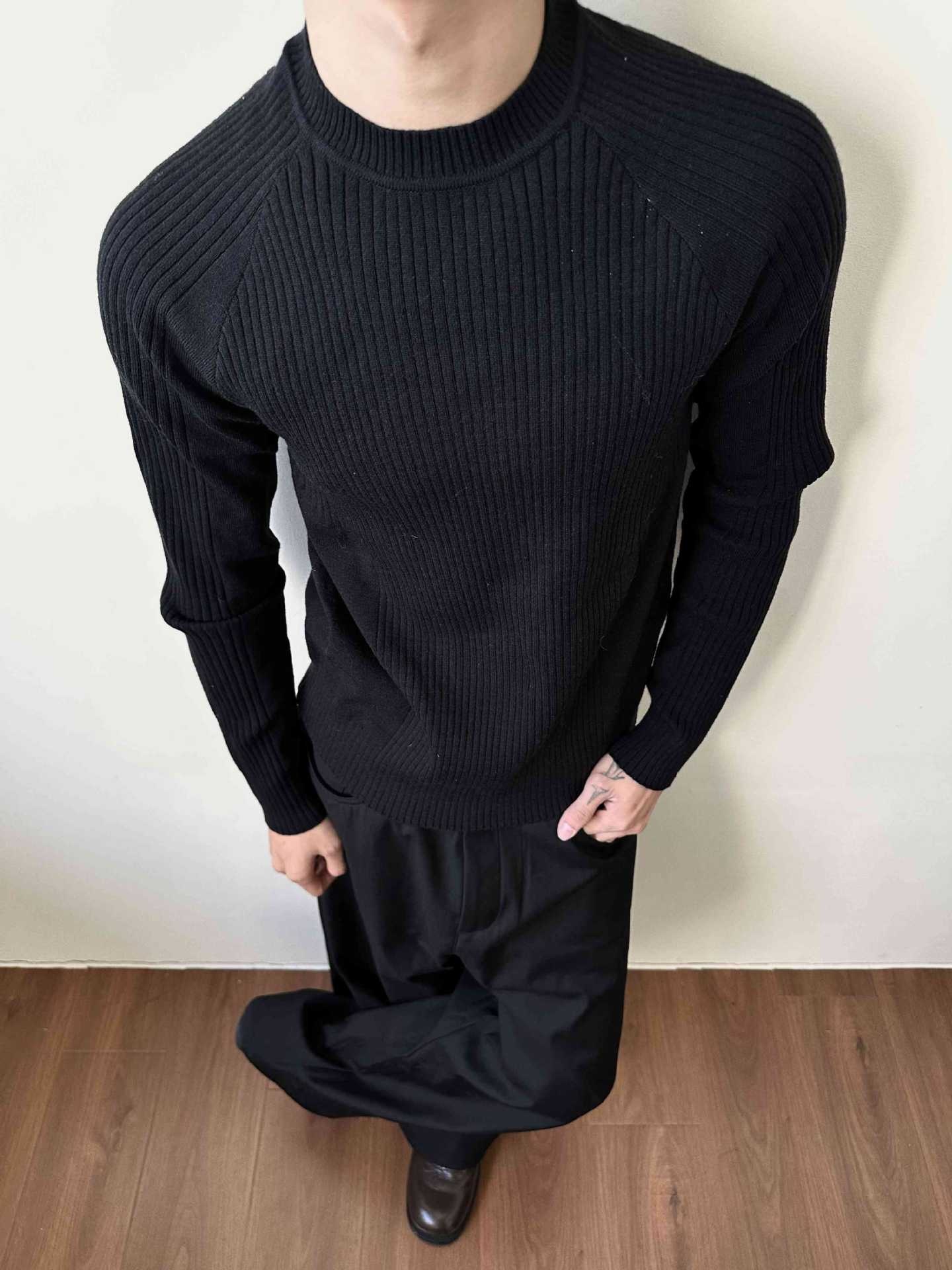 ragazzo MADEEXTREME Maglione largo a coste Old Money Slim Fit Manica lunga Strato base Girocollo Unisex_voghion.com