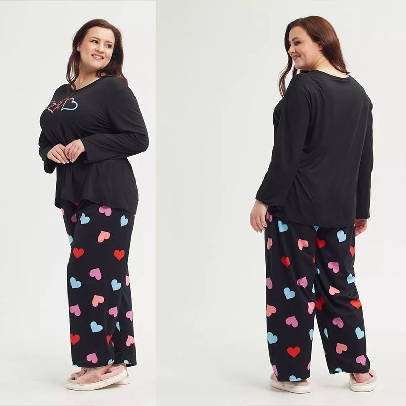 ChicShe Cross-border Exclusive European And American Style Homewear Colorful Heart Print Short Sleeve Long Pants Women's Pajama_voghion.com