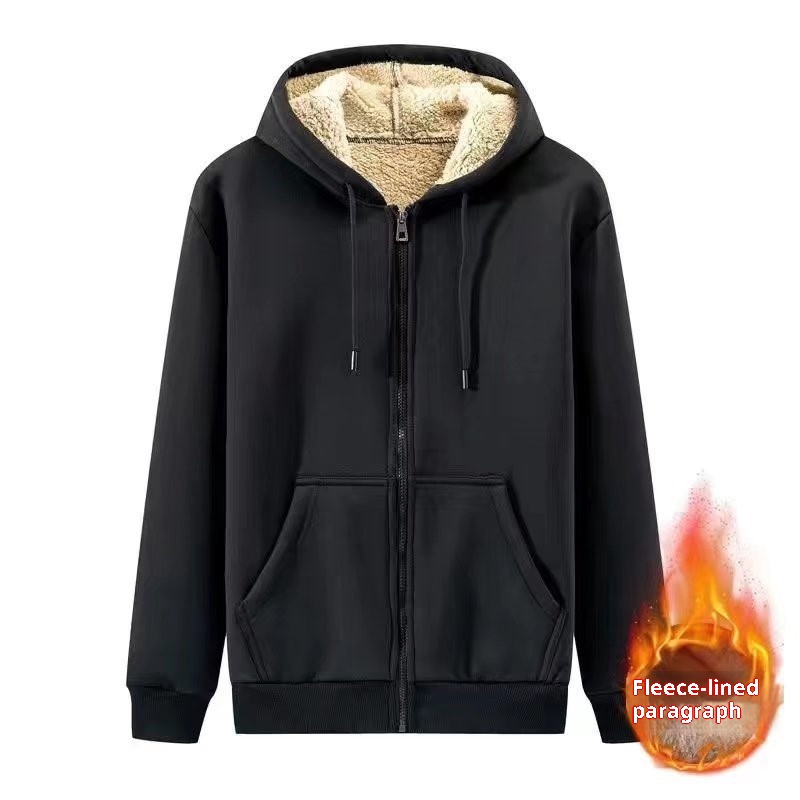 boy Autumn Winter Sweatshirt Fleece Lined Thickened Sports Casual Cotton Jacket Men's Warm Lamb Wool Loose Hooded Cardigan_voghion.com