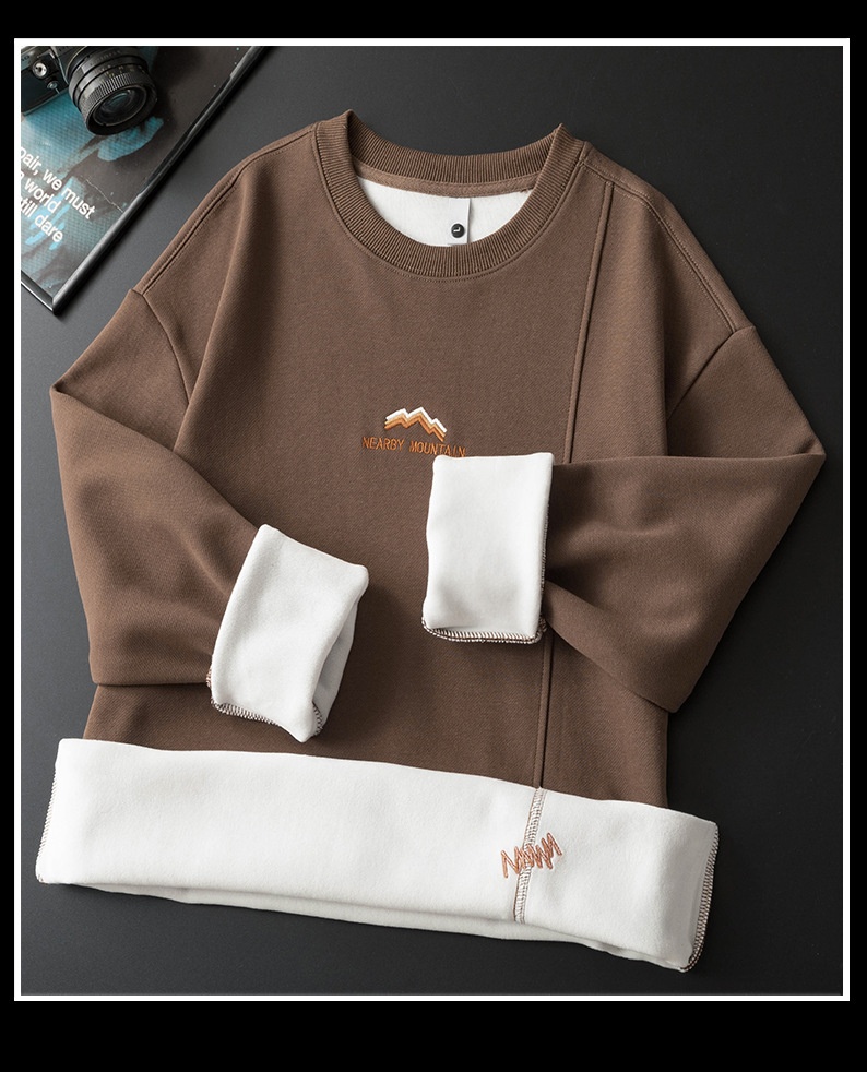 Felpa invernale imbottita con fodera in pile Anyang per uomo 2024, nuovo strato di base con scollo rotondo, calda e casual da uomo_voghion.com