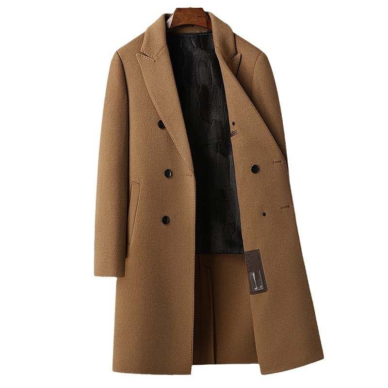 boy 100% Double-Breasted Over-the-Knee Long 2025 Autumn Winter Velvet Lined Reversible Wool Coat For Men_voghion.com