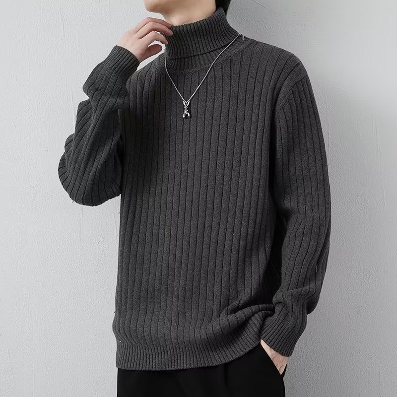boy Tuleneck For Men Autumn Winter Simple Solid Color Trendy Brand Knitted Slim Fit Warm Turn-down Collar Sweater Base_voghion.com