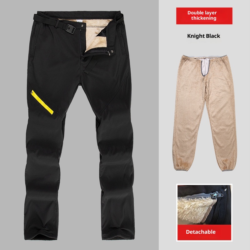 001 Herren Softshell Wanderhose, Outdoor-Hose, Damen Herbst Winter, gefüttert, dick, warm, locker, wasserdicht, Fleece-Skihose_voghion.com