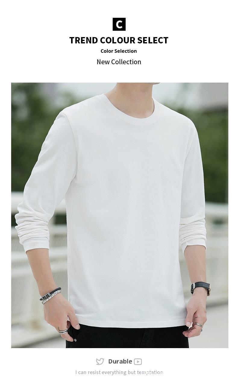 Maglietta a maniche lunghe primaverile e in puro cotone per uomo, scollo tondo, maglietta di base sottile, strato interno, felpa di alta qualità,_voghion.com