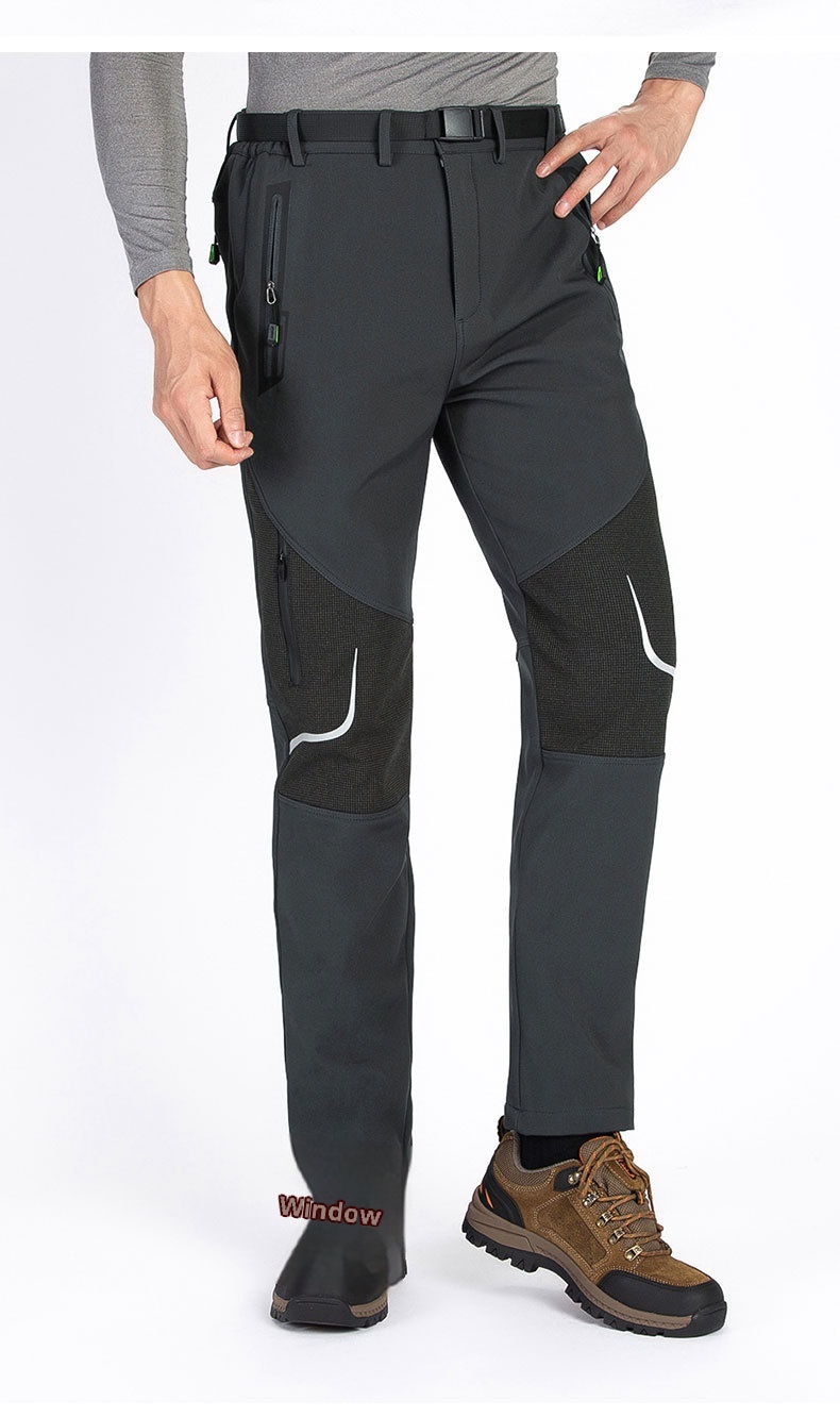 001 Plus Size Men's Outdoor Fleece Skiing Hiking Autumn Winter Thickened Warm Waterproof Wear-resistant Soft Shell Pants_voghion.com