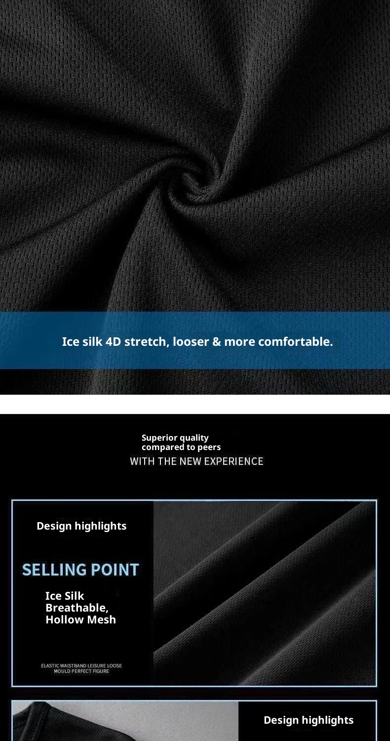 Maglietta corta da uomo in seta ghiacciata alla moda, mezza manica in tinta unita, scollo rotondo, maglietta sottile di grandi dimensioni per la mezza età_voghion.com