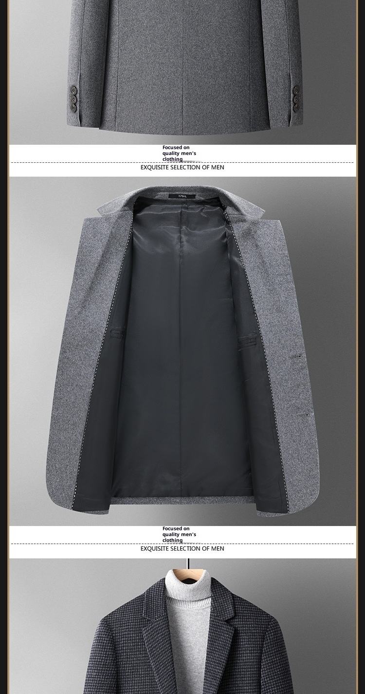 jongen Enkelzijdige kasjmierjas Herfst Winter Effen Kleur Korte Wollen Jas Herenpak Veelzijdig_voghion.com