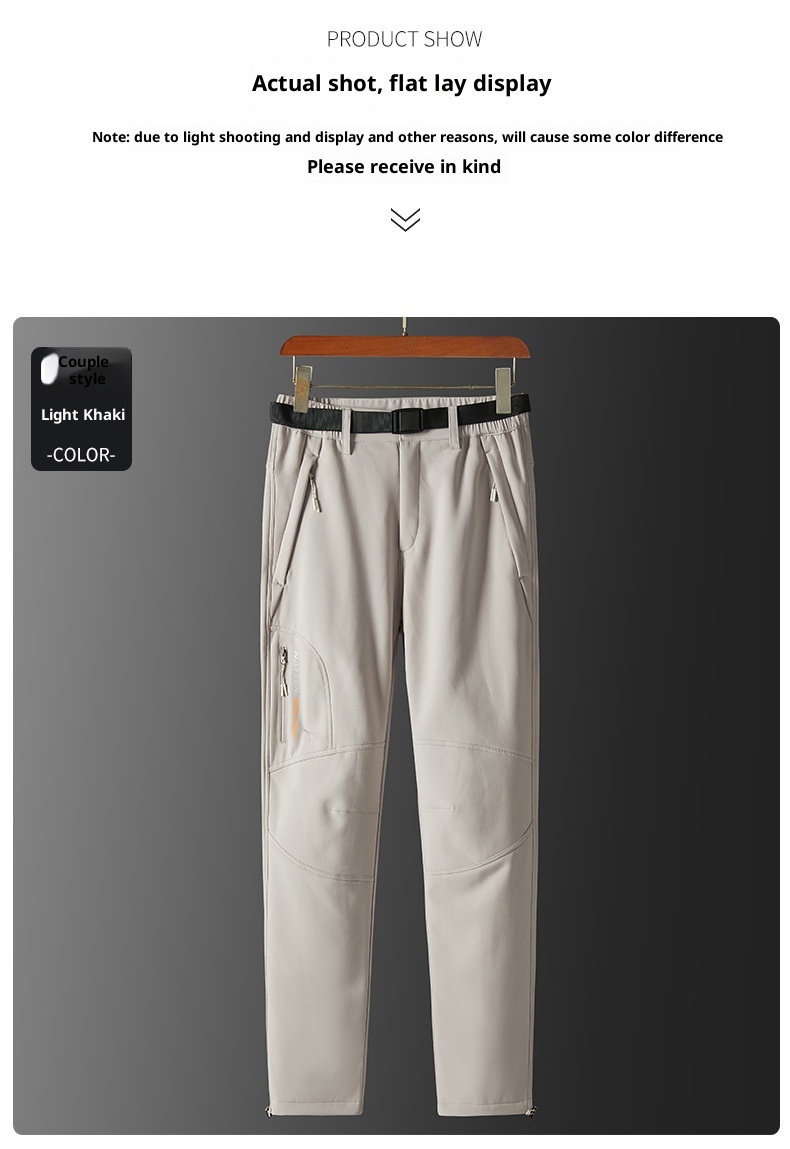 001 Winddichte und wasserdichte, mit Thermofleece gefütterte, dicke, lange Softshell-Wanderhose für Damen und Herren, Herbst und Winter_voghion.com