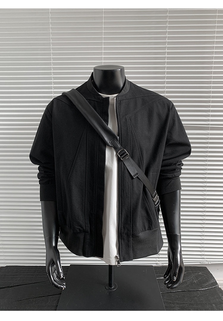 boy Black Warrior Heavy Canvas Flight Jacket Men's Autumn Bomber Inverted Triangle Silhouette Washed Vintage Cotton Coat_voghion.com
