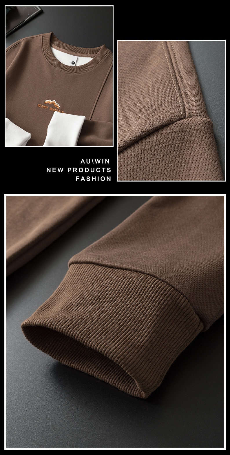 Felpa invernale imbottita con fodera in pile Anyang per uomo 2024, nuovo strato di base con scollo rotondo, calda e casual da uomo_voghion.com