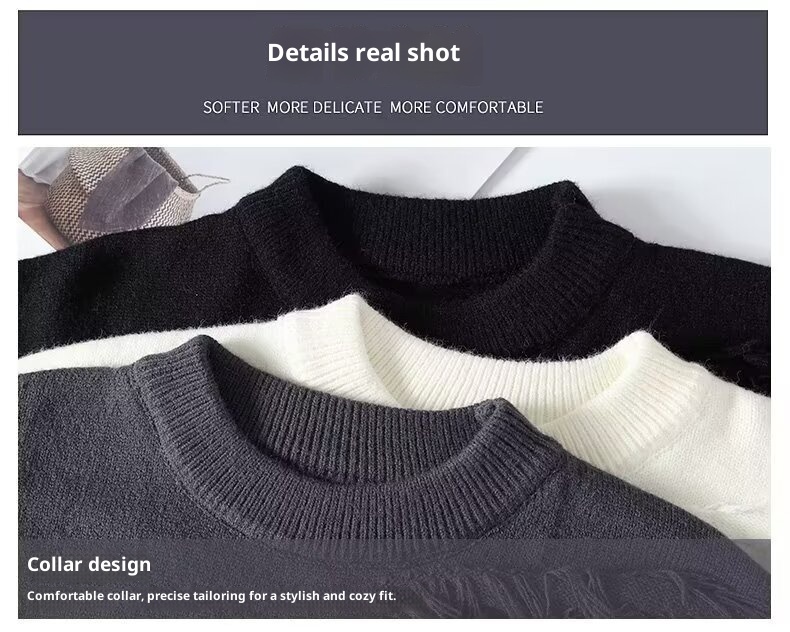 Maglione invernale da uomo alla moda, tinta unita, versatile, girocollo, manica lunga, strato di base spesso, stile giapponese, pigro_voghion.com