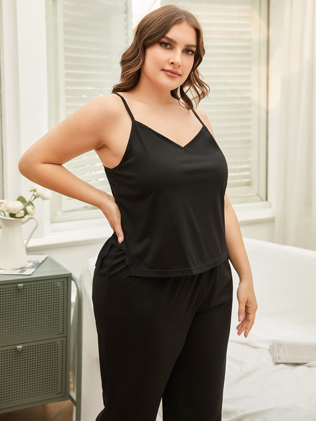 Chemise de nuit à carreaux ChicShe européenne et américaine Cro-Border grande taille pour femmes, été, 100 kg, MM, deux pièces, vêtements d'intérieur_voghion.com