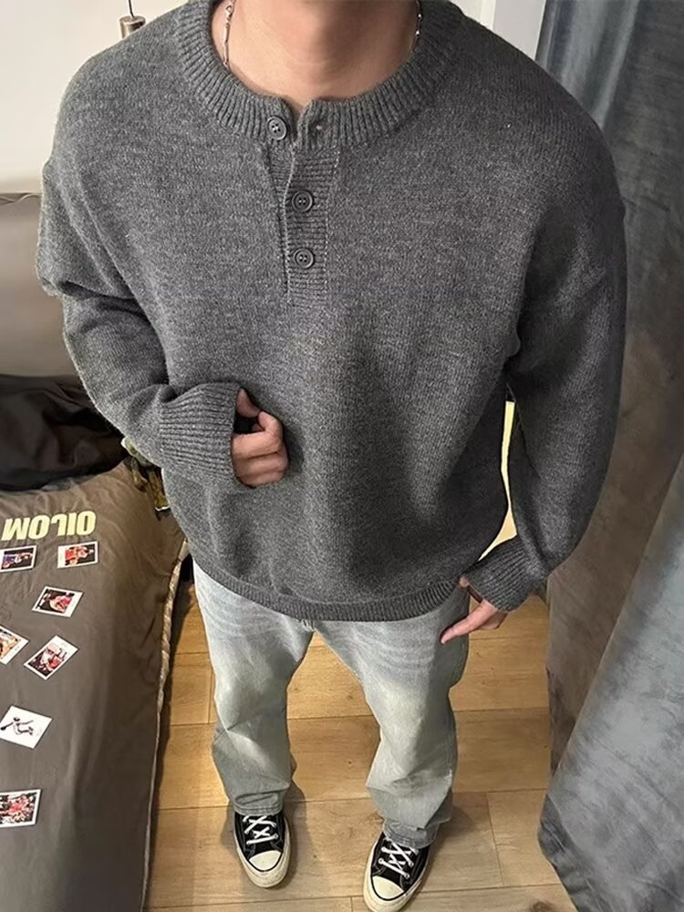 boy 2025 Henry Collar Spring Casual Inner Layer Base Shirt American Cool Men's Knitted Sweater Autumn And Winter Style_voghion.com