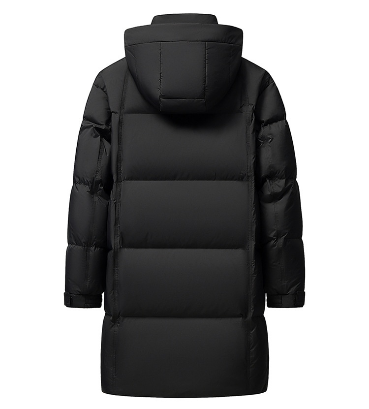 Winterjacke für Herren, Modell 2025: Lange, dicke, warme, weiße Daunenjacke mit Kapuze – perfekt für Männer mittleren Alters und Väter._voghion.com