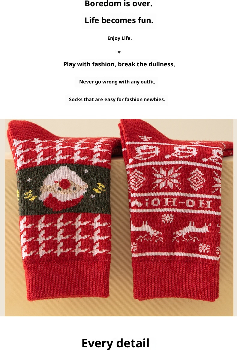 Lillian Cross-Border Trade Dames Mid-Calf Kasjmier Warme Verdikte Dames Kerst Rode Nieuwjaarssokken_voghion.com