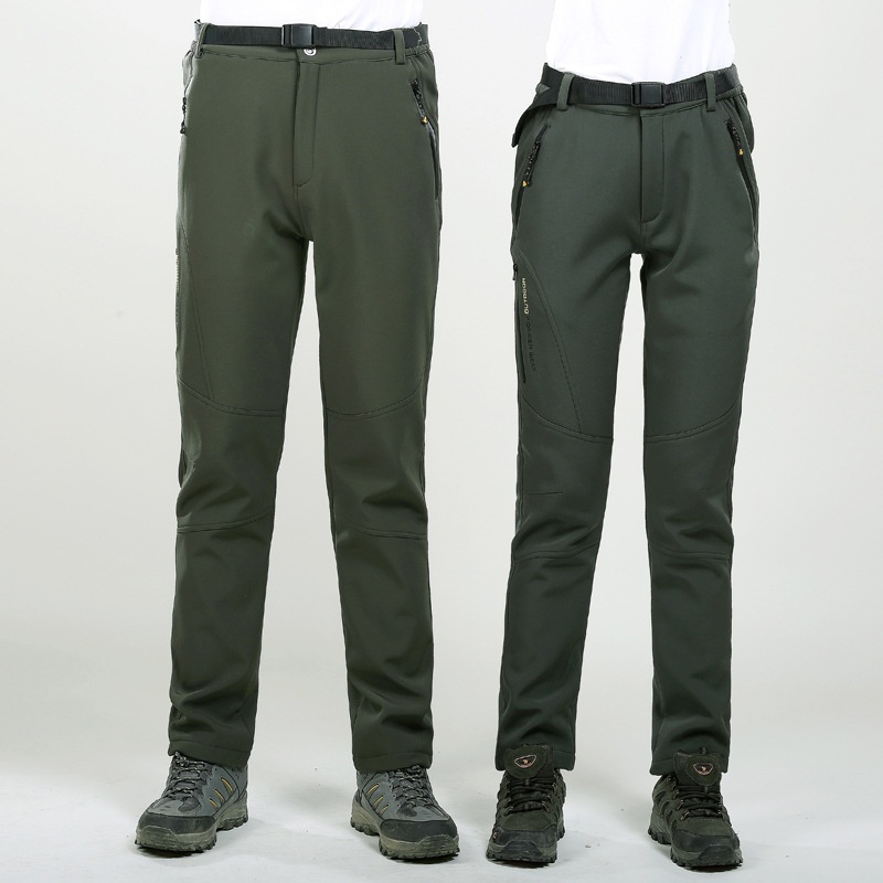 001 Winter Fleece-Lined For Men Women, Windproof And Waterproof, Hiking Pants, Couples' Warm Softshell Pants_voghion.com