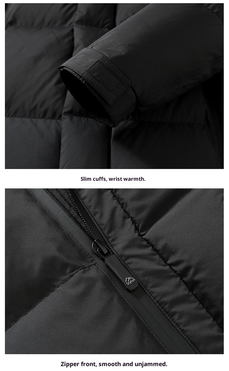 Winterjacke für Herren, Modell 2025: Lange, dicke, warme, weiße Daunenjacke mit Kapuze – perfekt für Männer mittleren Alters und Väter._voghion.com