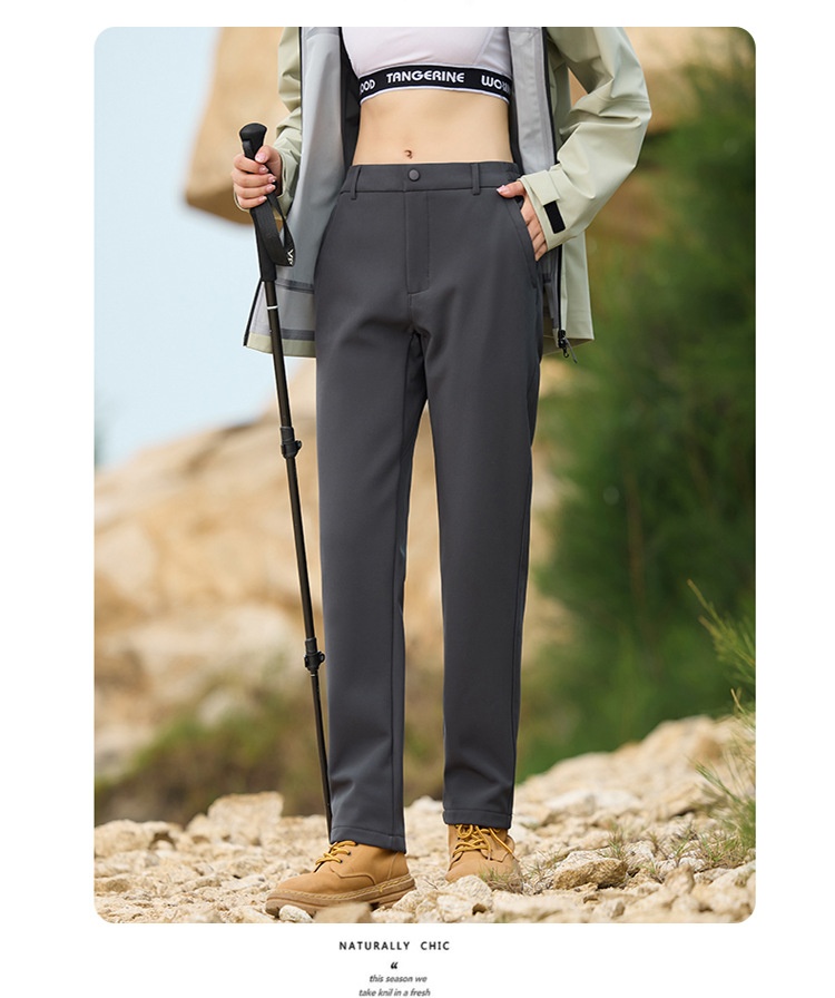 001 JHOD351624 Pantaloni dritti elasticizzati antivento impermeabili foderati in pile, spessi e caldi_voghion.com