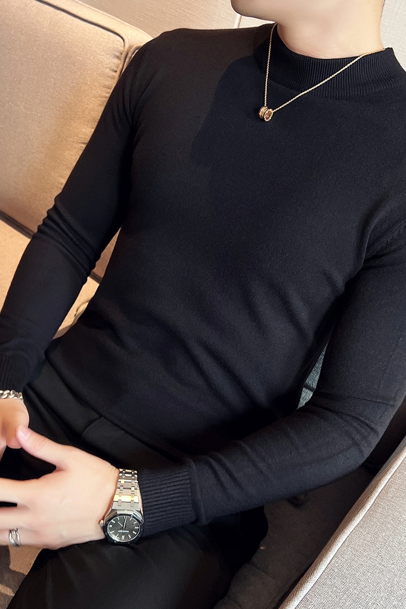 Herrenpullover, dick gefüttert, warm, für Herbst und Winter, halber Rollkragen, Strick, schmale Passform, Business-Hemd, Unterhemd_voghion.com