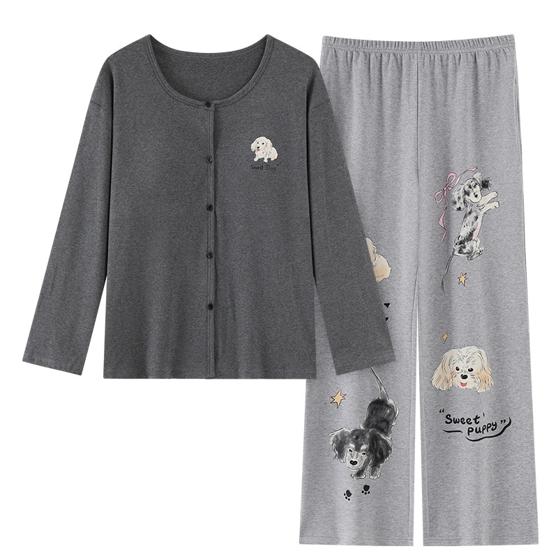 ChicShe Autumn Winter Pajamas For Women 2025 Pure Cotton Cardigan Long Sleeve Set With Chest Pads, Simple Loose Homewear_voghion.com