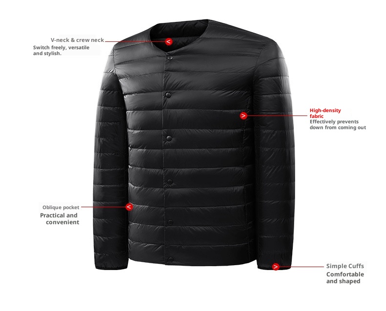 boy Lightweight Jacket Men's Short Style Autumn Winter New Collarless Liner Plus Size Inner Wear Base Layer Round Neck White_voghion.com