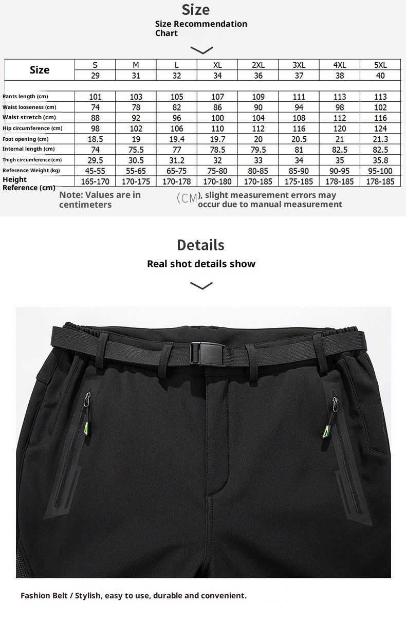 001 Plus Size Men's Outdoor Fleece Skiing Hiking Autumn Winter Thickened Warm Waterproof Wear-resistant Soft Shell Pants_voghion.com