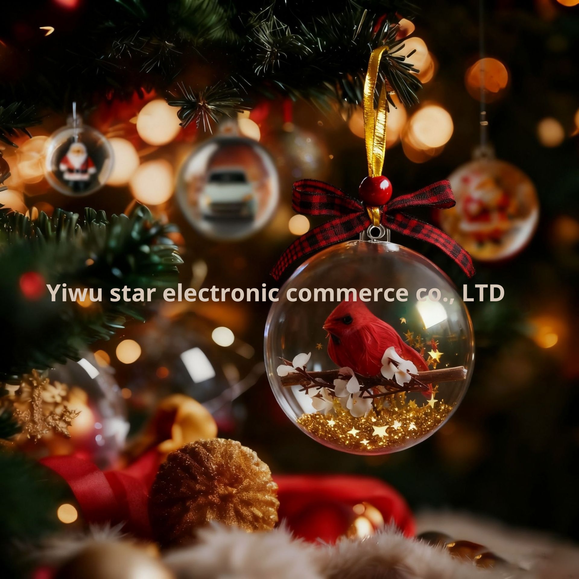 Lillian Cross-Border Tree Ornaments Transparent 3D Red Simulation Robin Bird Decoration Ball Christmas_voghion.com