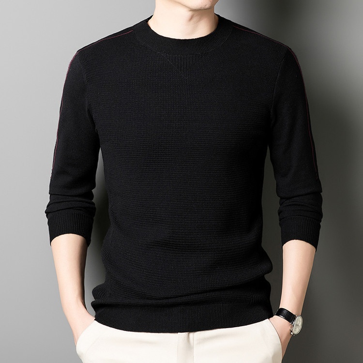 boy Thin Long Sleeve Knitted Wool For Men, Spring And Autumn, Round Neck, Casual Versatile Stretchy Trendy Fashion Base_voghion.com