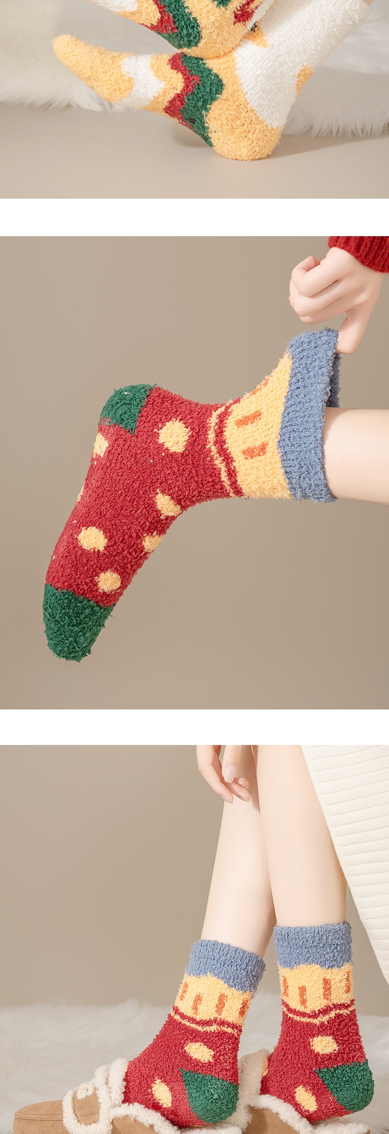 Lillian Christmas Socks For Women, Thickened Coral Fleece Warm Mid-Calf, Autumn And Winter Fleece-Lined Sleep Non-Slip Floor_voghion.com