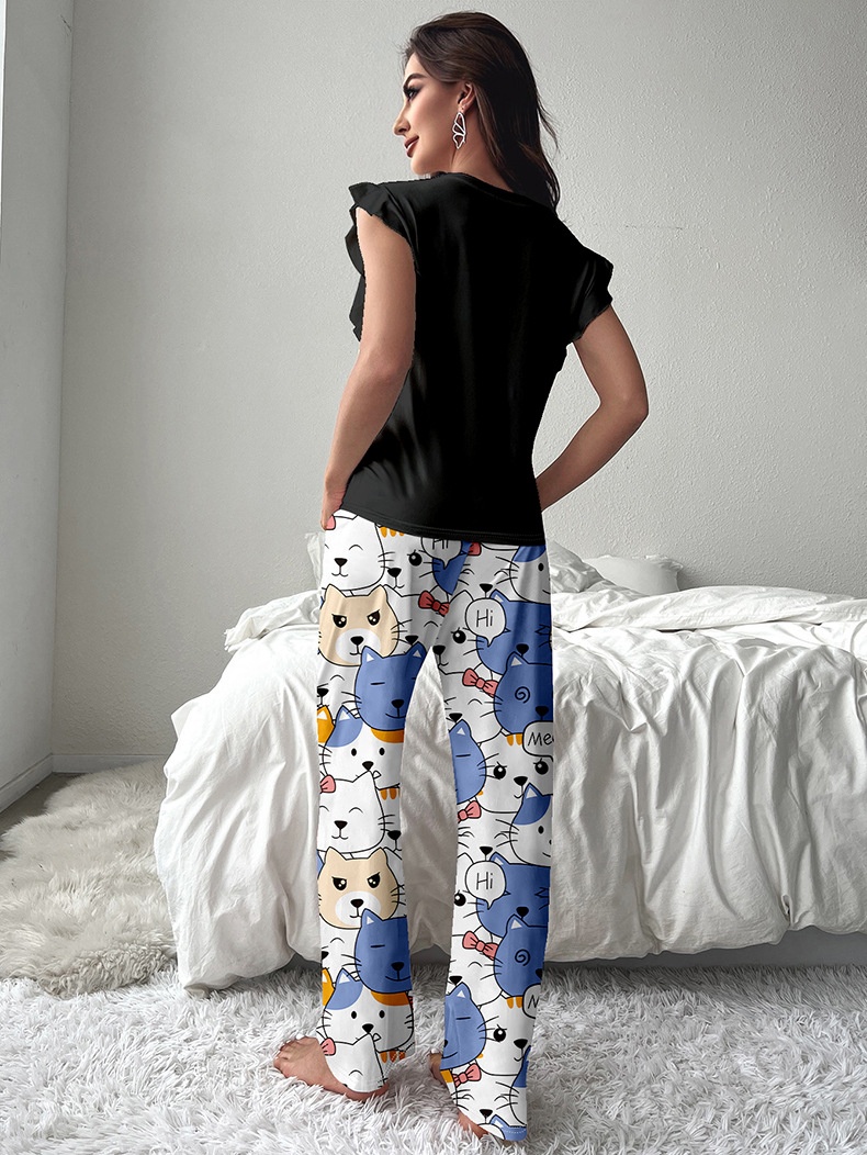 ChicShe 2024 New Cross-Border European And American Style Short Sleeve T-Shirt Long Pants Women's Pajamas Casual Comfortable_voghion.com