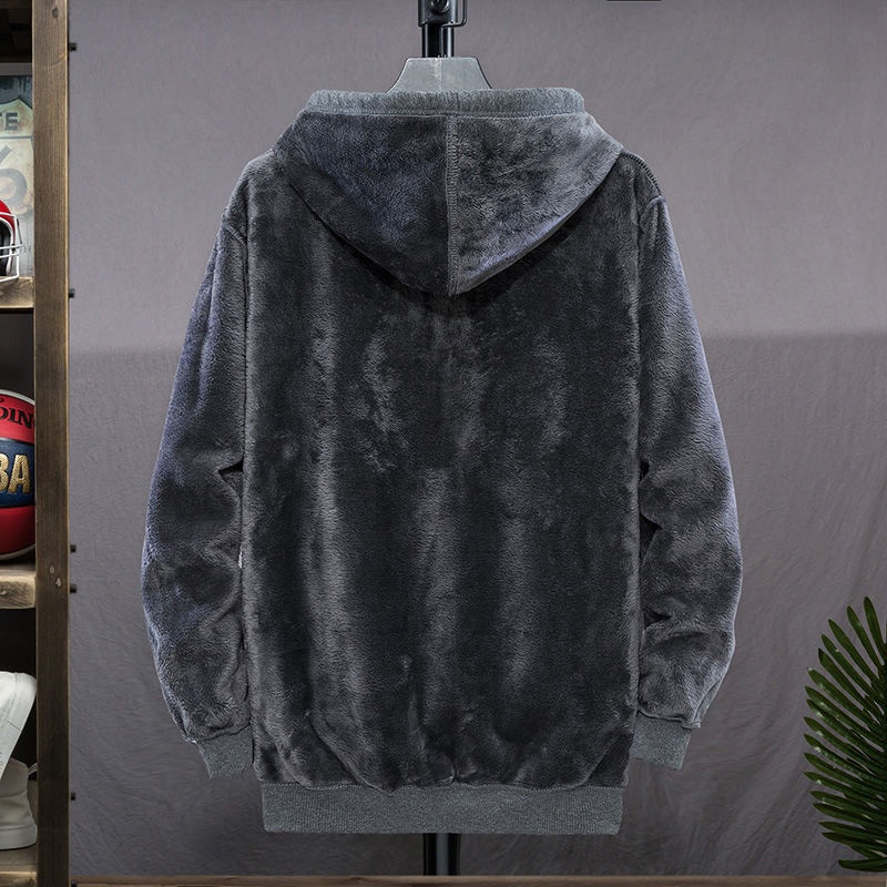 boy Boy New Autumn Winter Plus Size Zipper Hoodie For Men, Fleece-Lined Loose Cardigan, Men's Hooded Sweatshirt Jacket_voghion.com