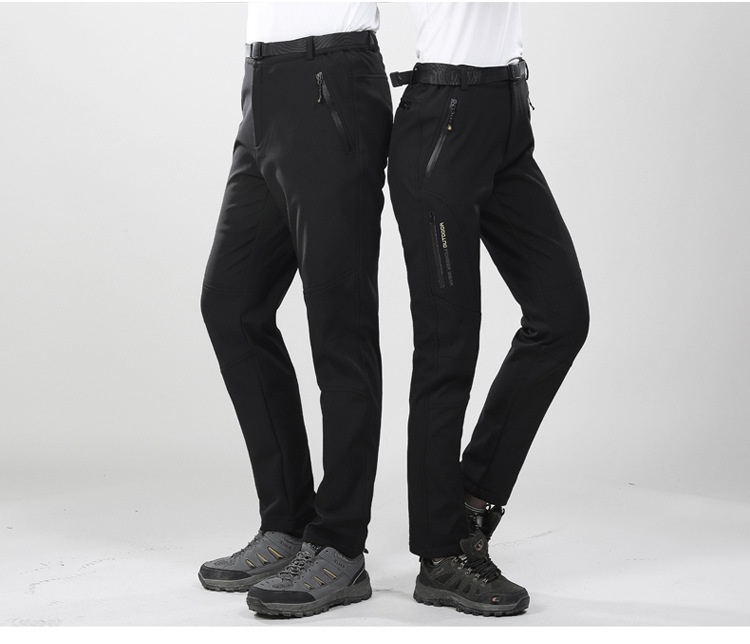 001 Winter Fleece-Lined For Men Women, Windproof And Waterproof, Hiking Pants, Couples' Warm Softshell Pants_voghion.com