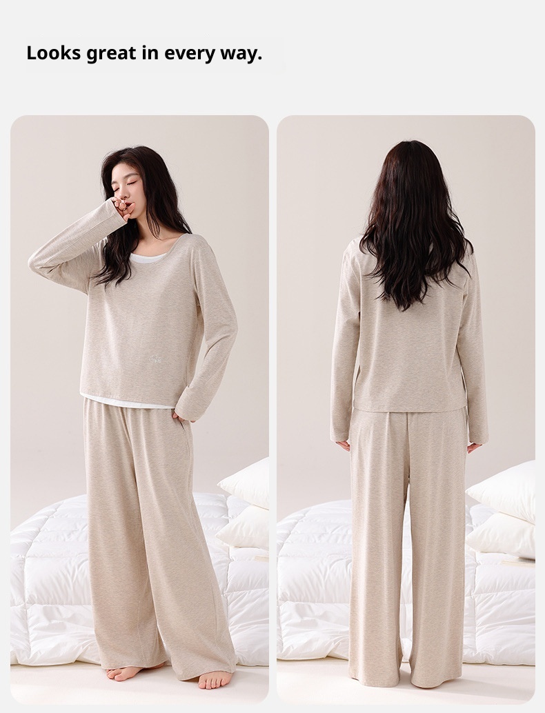 ChicShe Women's Pajamas Wih Ches Pads, Spring And Auumn Modal Thin Long Sleeve New Casual Two-Piece Pullover Homewear_voghion.com
