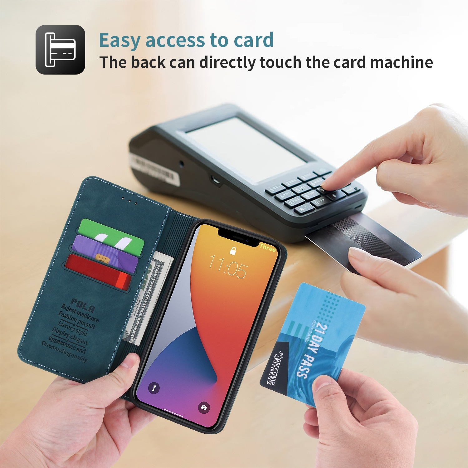 Custodia a portafoglio in pelle con slot per schede NFC e flip cover in PU con effetto pelle al tatto, adatta per iPhone 12 P40_voghion.com