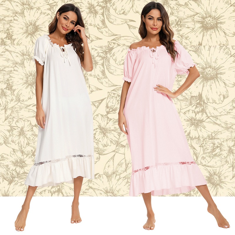 ChicShe Cross-border 2025 European And American New Women's Pajamas Short Sleeve Nightdress Comfortable_ecoleips.com