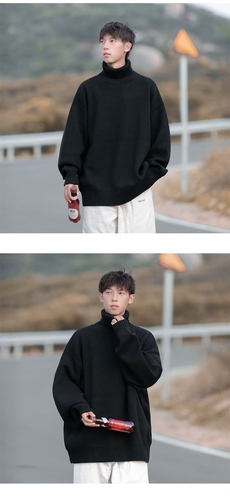 boy Turtleneck For Men Winter New Style Lazy High-End Feel Men's Base Shirt Thick Loose Inner Knitted Sweater_voghion.com