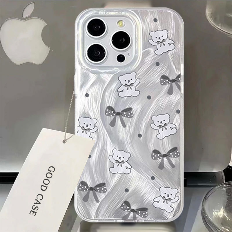 TechGlobe Suitable For 17 Butterfly Bear 16 Feather Gauze Phone Case Cute IPhone 15 Plus Protective Cover 14 Pro Max_voghion.com