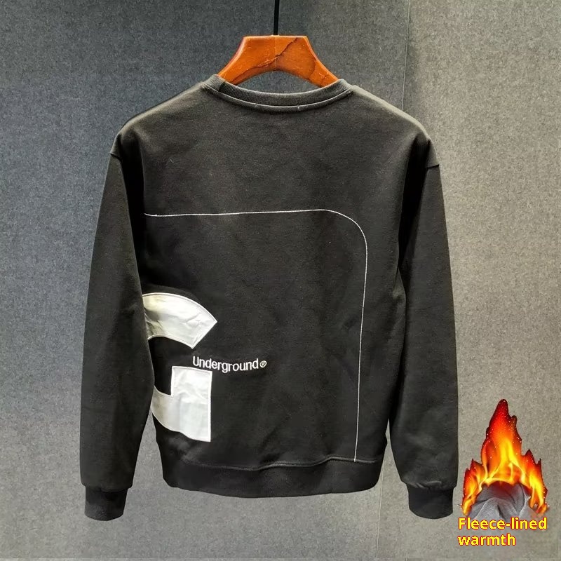 boy Autumn Winter New Fleece Lined Cotton Sweatshirt Men's Slim Fit Round Neck Long Sleeve High-end Letter Pullover_voghion.com