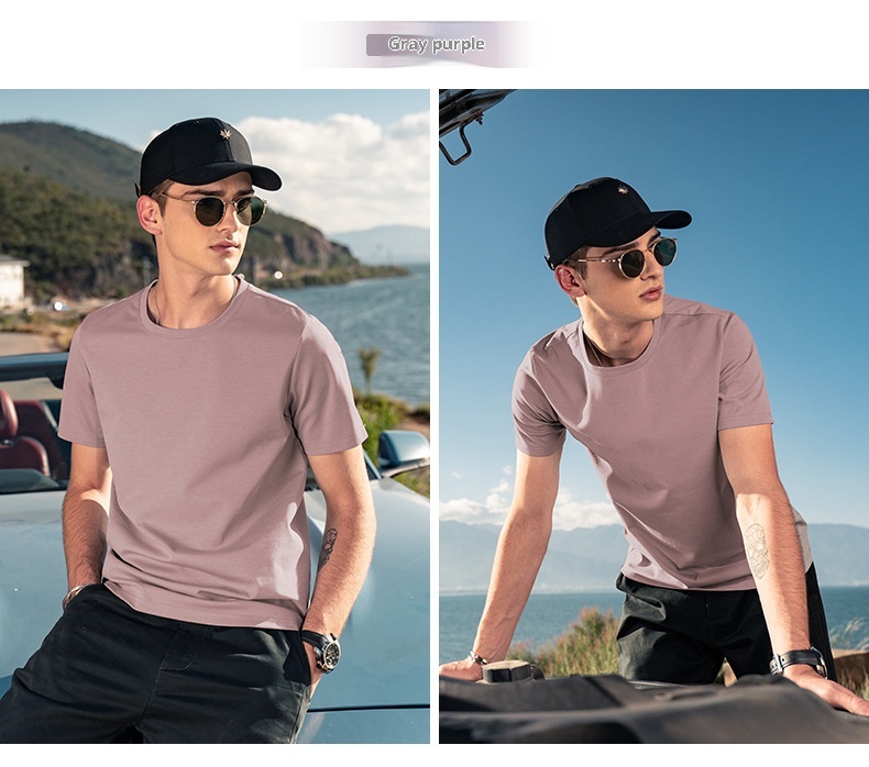 Maglietta base da uomo in cotone di seta ghiaccio fresco, manica corta, estiva, bianca, tinta unita, mercerizzata_voghion.com