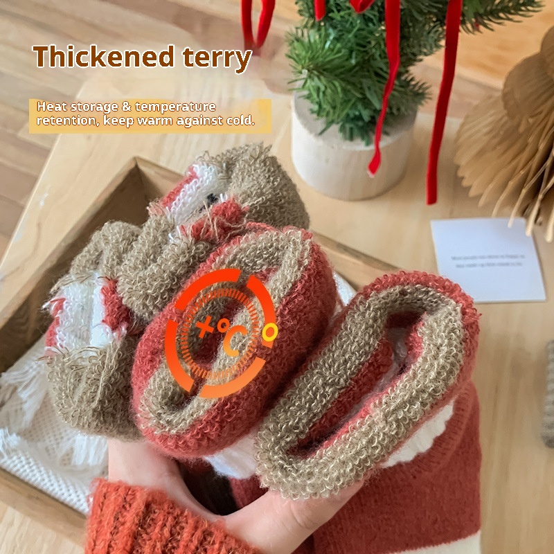 Lillian Thick For Women, Autumn And Mid-Calf Socks, 2024 New Winter Fleece-Lined Thickened Warm Red Christmas Terry Long Socks_voghion.com