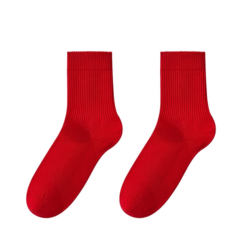 Lillian Zodiac Year Red Men's Autumn And Winter Deodorant Sweat-Absorbing Cotton Women's Seamless Mid-Calf Couple's Christmas_voghion.com