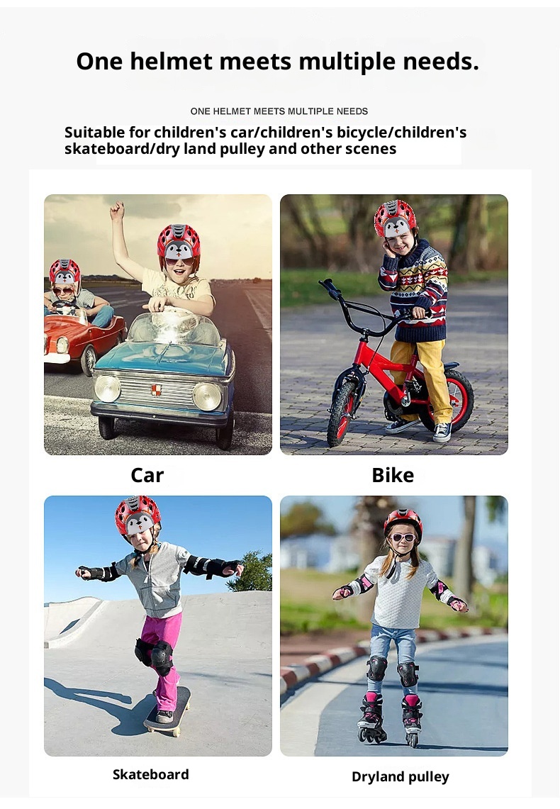 001 Casco da bicicletta monoblocco per bambini, skateboard, pattinaggio sul ghiaccio, sci, cartone animato_voghion.com