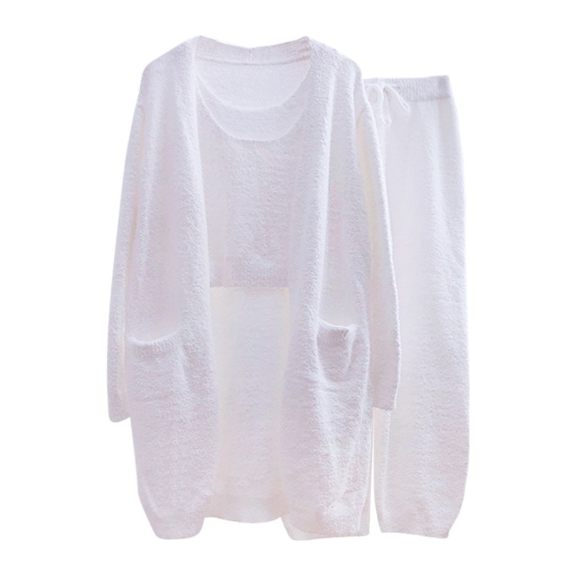 ChicShe Soft Fluffy Women's Pajamas Autumn Winter Three-Piece Set Thickened Cardigan Knitted Home Wear European And American_voghion.com