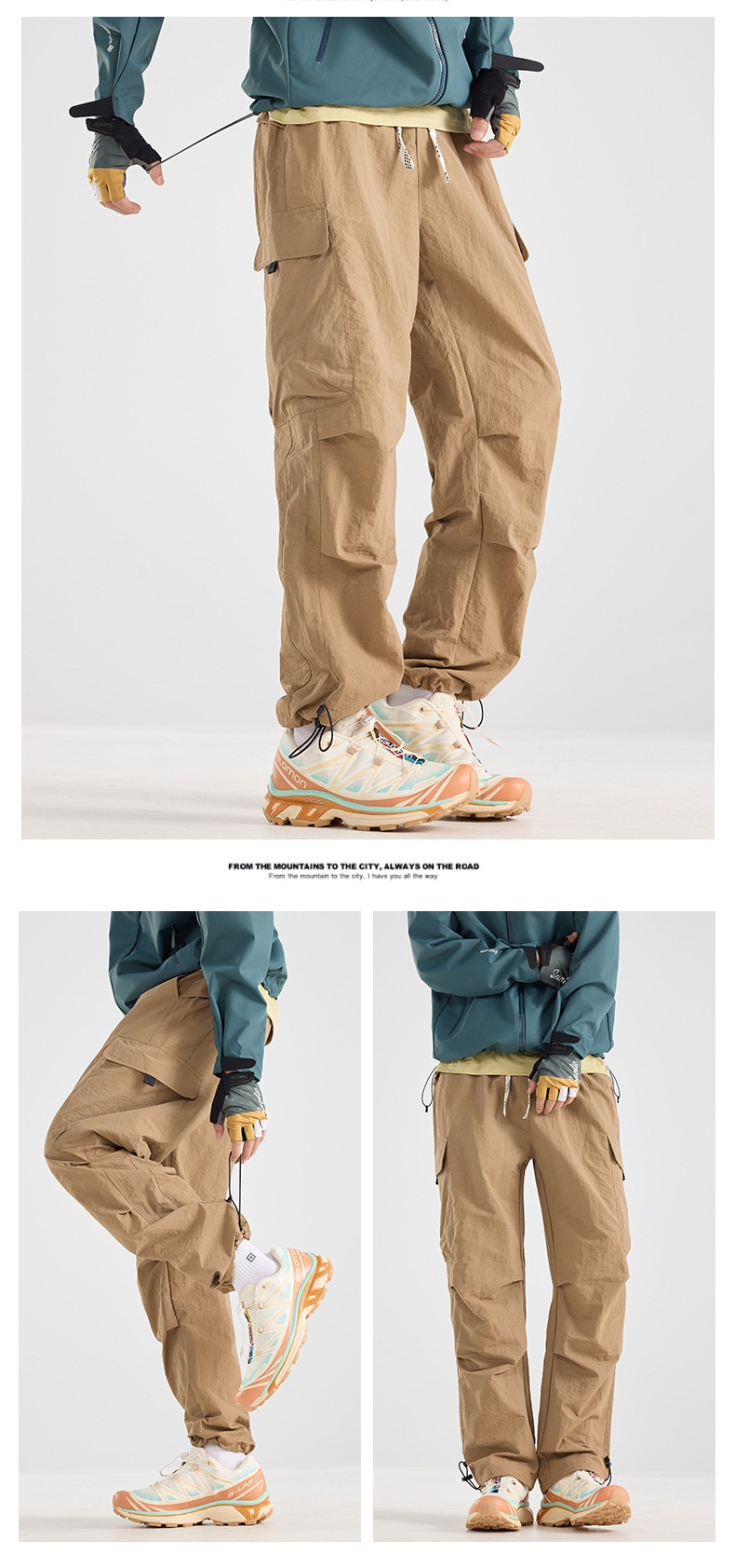 001 Mountain Style Outdoor Softshell For Men And Women, Windproof, Waterproof, Adjustable Long Loose Hiking Pants, Trendy_voghion.com