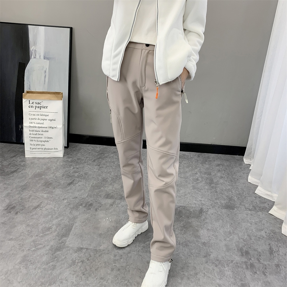 001 Winddichte und wasserdichte, mit Thermofleece gefütterte, dicke, lange Softshell-Wanderhose für Damen und Herren, Herbst und Winter_voghion.com
