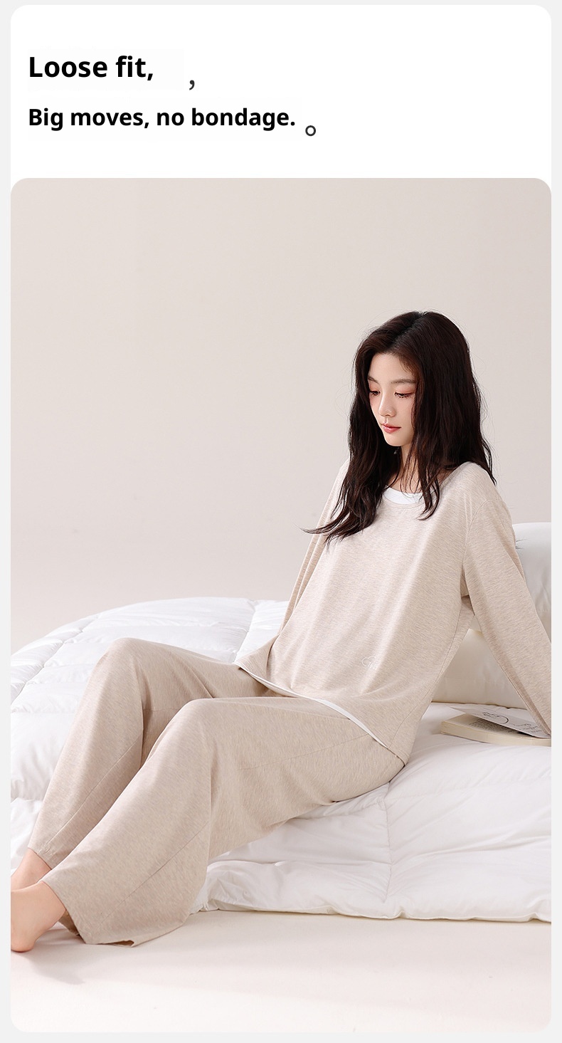 ChicShe Women's Pajamas Wih Ches Pads, Spring And Auumn Modal Thin Long Sleeve New Casual Two-Piece Pullover Homewear_voghion.com