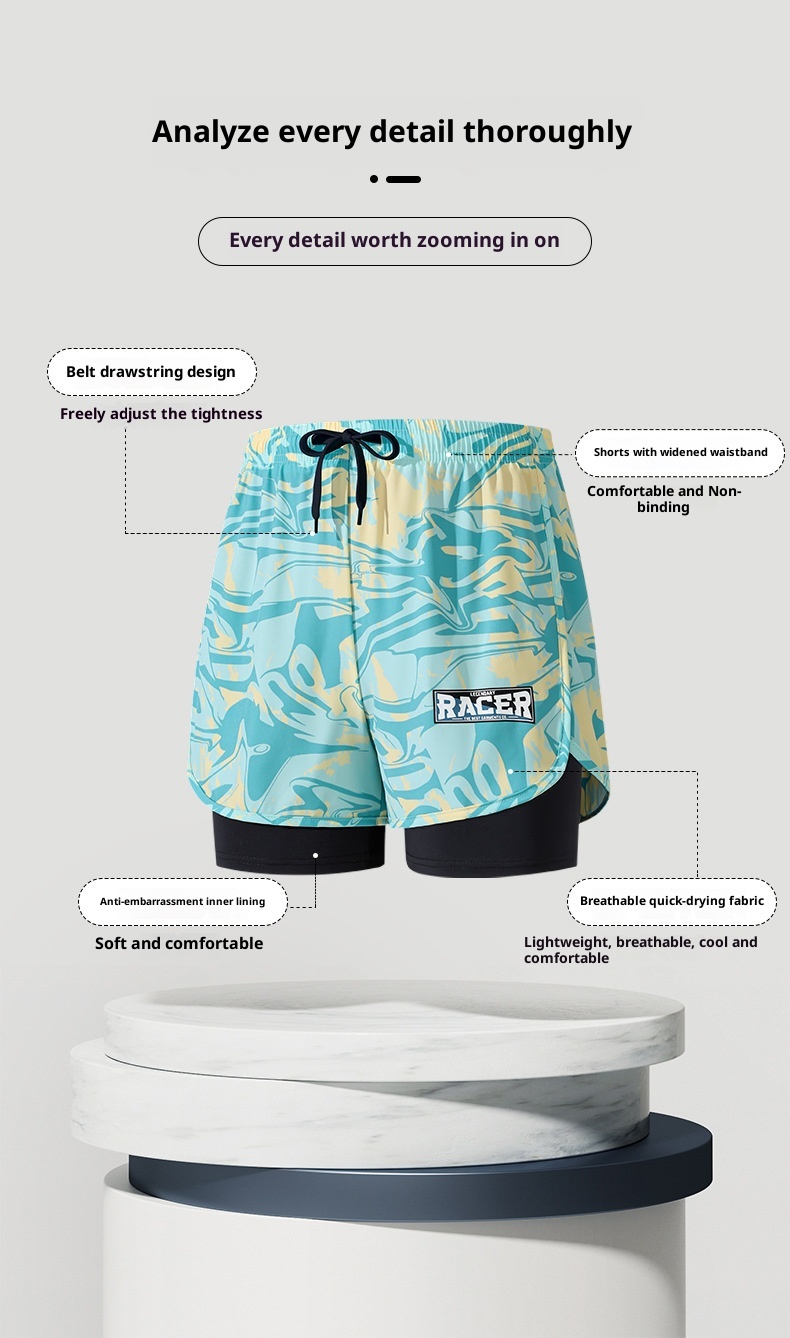 001 001 Swim Trunks Men's Boxer Five-Point Swimsuit Set Anti-Embarrassment New Professional Beach Adult Swimming Gear_voghion.com