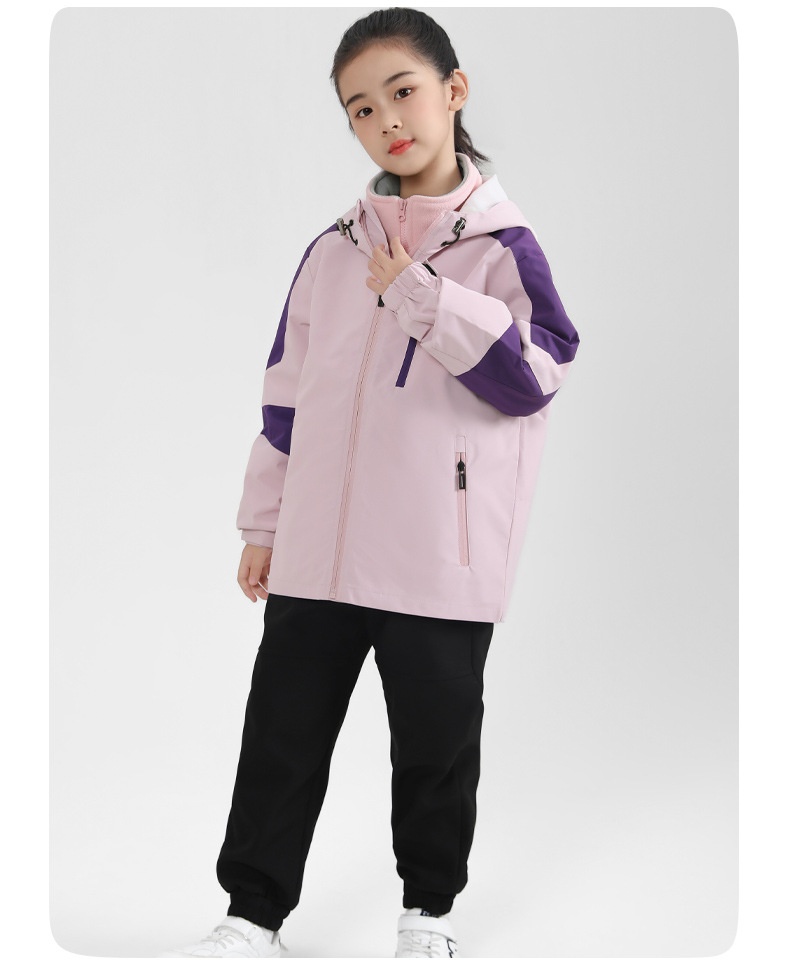 001 Children's Softshell Jacket Pants Set For Boys And Girls, Fleece-Lined, Waterproof, Windproof, Warm Three-Piece Outfit_voghion.com